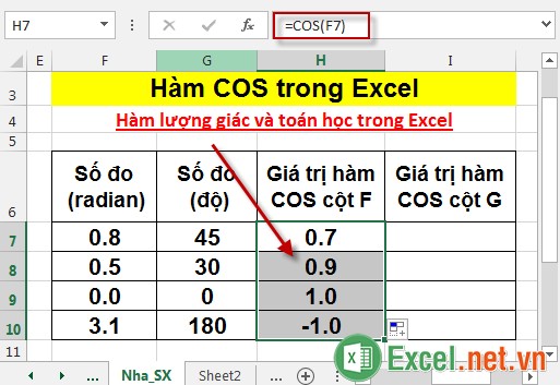 Hàm COS trong Excel 4