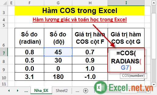 Hàm COS trong Excel 5