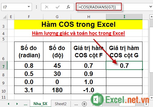 Hàm COS trong Excel 6