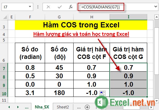 Hàm COS trong Excel 7
