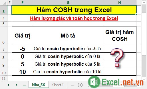 Hàm COSH trong Excel