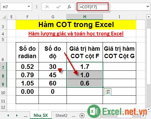 Hàm COT trong Excel 4
