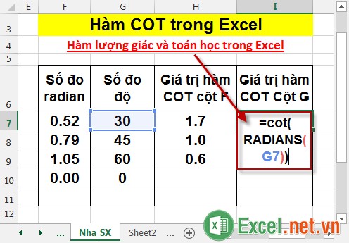 Hàm COT trong Excel 5