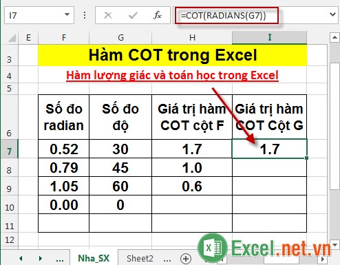 Hàm COT trong Excel 6