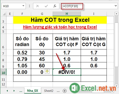 Hàm COT trong Excel 8