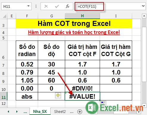 Hàm COT trong Excel 9