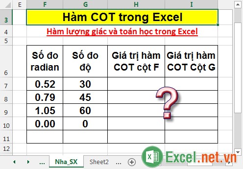 Hàm COT trong Excel