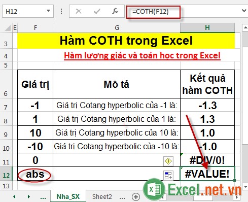 Hàm COTH trong Excel 6