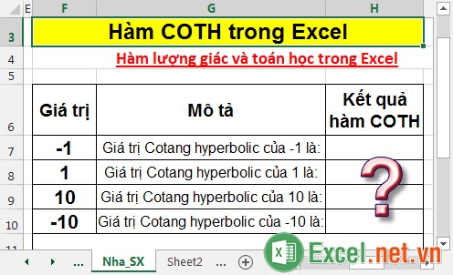 Hàm COTH trong Excel
