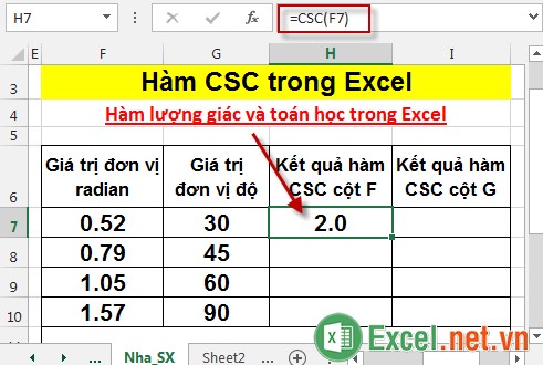 Hàm CSC trong Excel 3