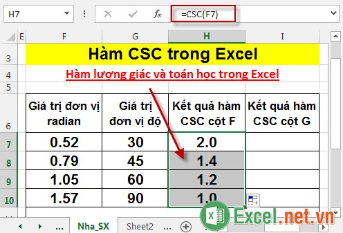Hàm CSC trong Excel 4