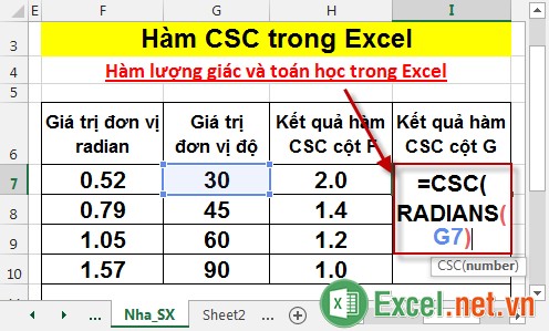 Hàm CSC trong Excel 5