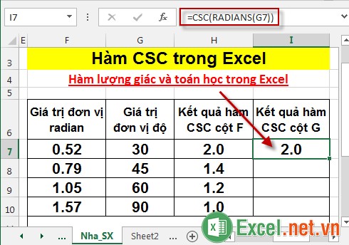 Hàm CSC trong Excel 6