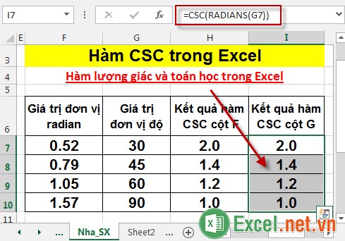 Hàm CSC trong Excel 7