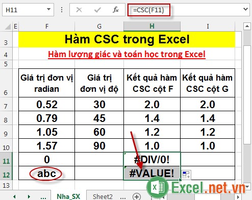 Hàm CSC trong Excel 9