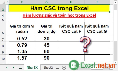 Hàm CSC trong Excel
