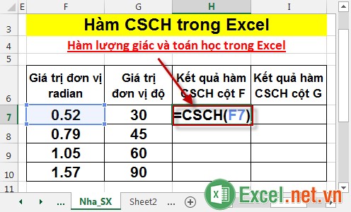 Hàm CSCH trong Excel 2