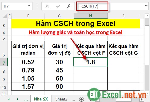 Hàm CSCH trong Excel 3