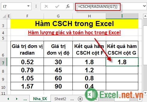 Hàm CSCH trong Excel 6