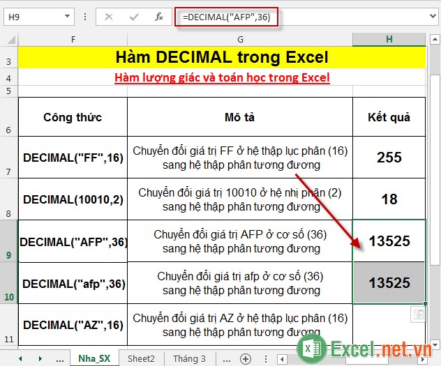 Hàm DECIMAL trong Excel 4