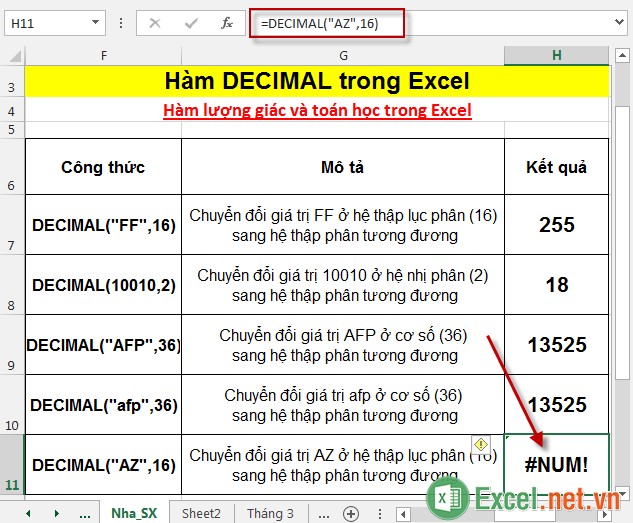 Hàm DECIMAL trong Excel 5