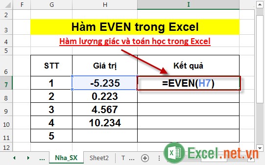 Hàm EVEN trong Excel 2