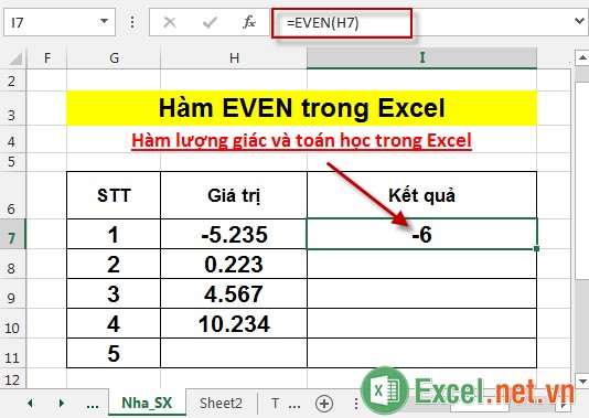 Hàm EVEN trong Excel 3