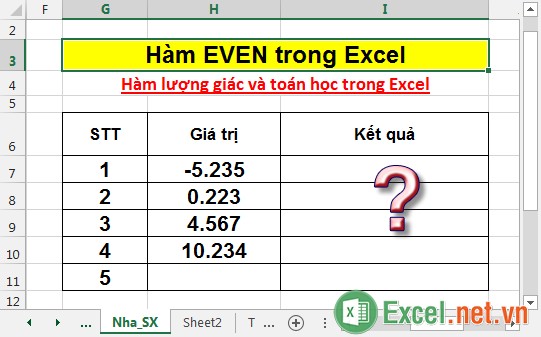 Hàm EVEN trong Excel