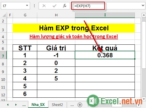 Hàm EXP trong Excel 3
