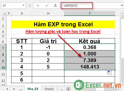 Hàm EXP trong Excel 4