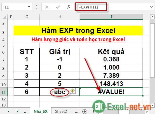 Hàm EXP trong Excel 5
