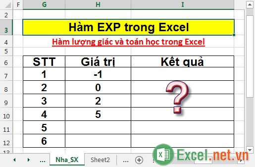 Hàm EXP trong Excel