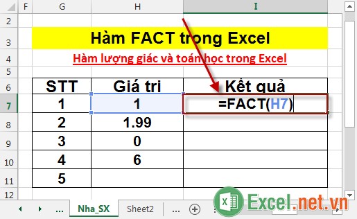Hàm FACT trong Excel 2