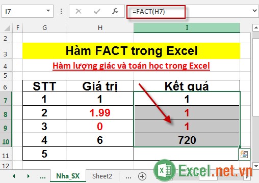 Hàm FACT trong Excel 4