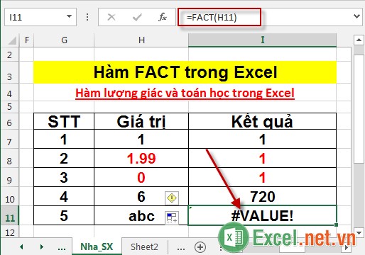 Hàm FACT trong Excel 5