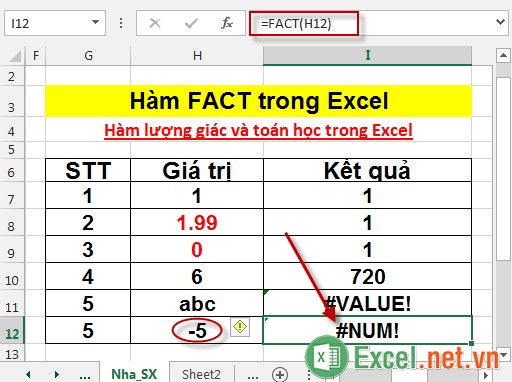 Hàm FACT trong Excel 6