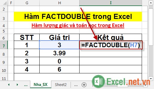 Hàm FACTDOUBLE trong Excel 2