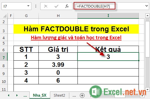 Hàm FACTDOUBLE trong Excel 3