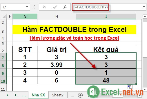 Hàm FACTDOUBLE trong Excel 4