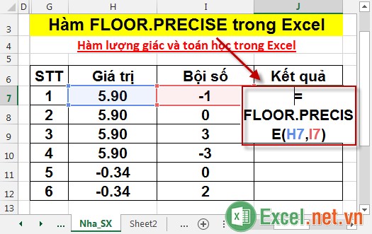 Hàm FLOORPRECISE trong Excel 2