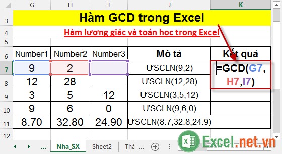 Hàm GCD trong Excel 2
