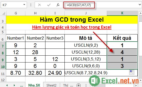 Hàm GCD trong Excel 4
