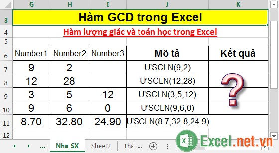 Hàm GCD trong Excel