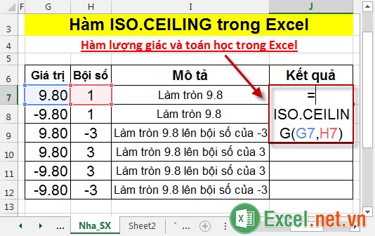 Hàm ISOCEILING trong Excel 2