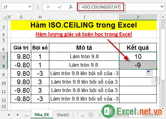 Hàm ISOCEILING trong Excel 4