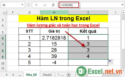 Hàm LN trong Excel 4