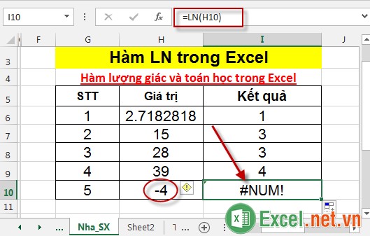 Hàm LN trong Excel 5