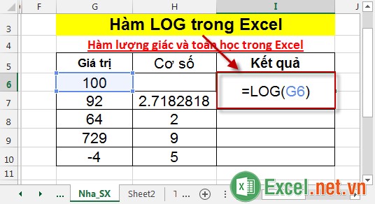 Hàm LOG trong Excel 2
