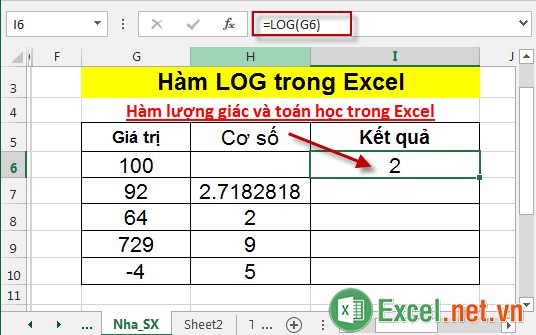 Hàm LOG trong Excel 3