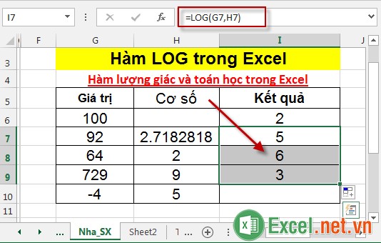 Hàm LOG trong Excel 4